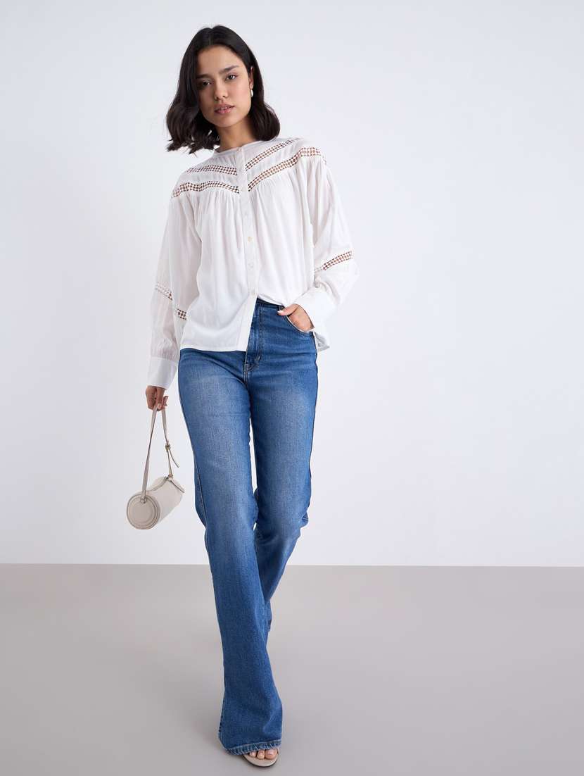 women white solid puff sleeve regular top - 22083460 -  Standard Image - 3