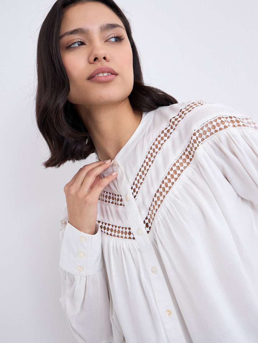 women white solid puff sleeve regular top - 22083460 -  Standard Image - 5