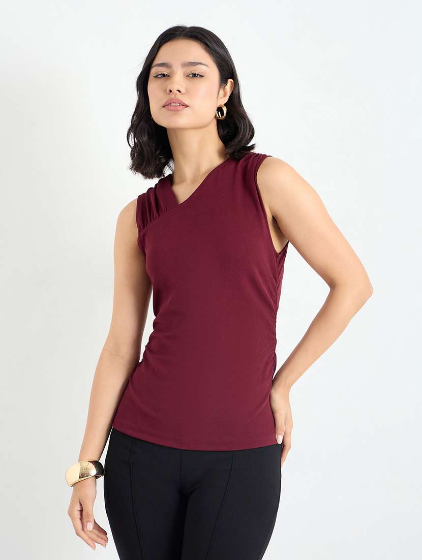 women maroon solid sleeveless slim fit top - 22083463 - Zoom Image - 0