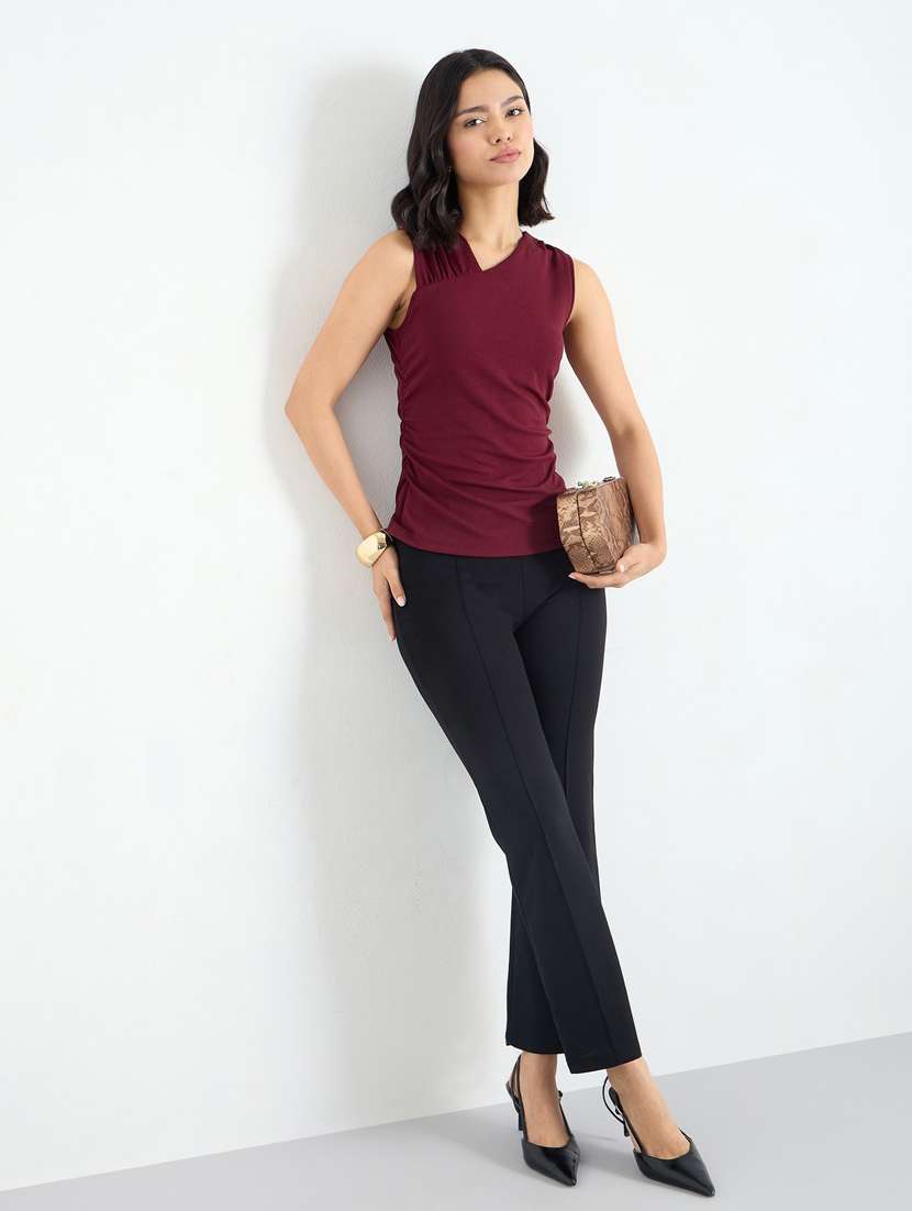 women maroon solid sleeveless slim fit top - 22083463 - Standard Image - 3