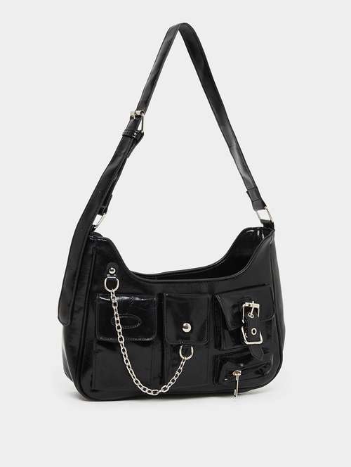women black solid handbag - 22083468 - Standard Image - 0