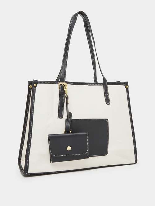 women white solid tote bag with coin pouch - 22083473 - Standard Image - 0
