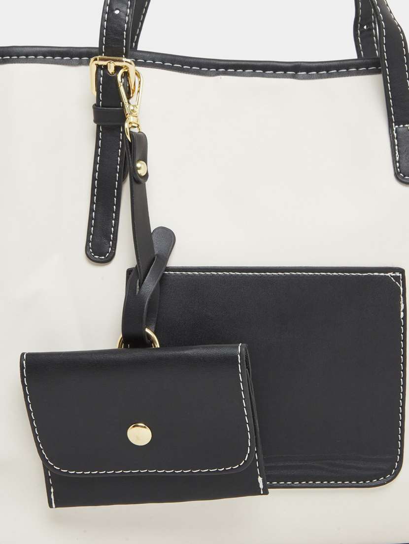 women white solid tote bag with coin pouch - 22083473 - Standard Image - 3