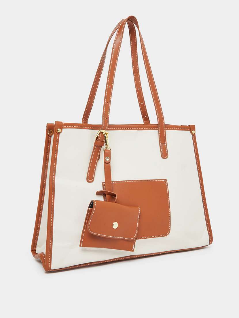 women white solid tote bag with coin pouch