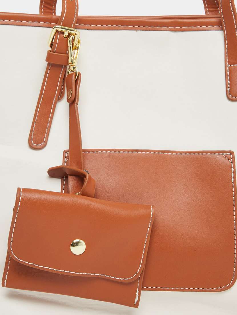 women white solid tote bag with coin pouch - 22083474 -  Standard Image - 3