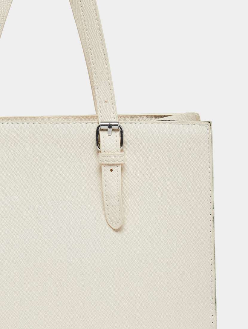 women white solid structured tote bag - 22083475 -  Standard Image - 3