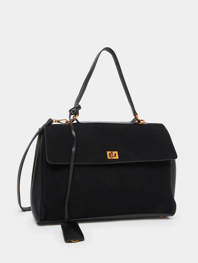 women black solid pu handbag