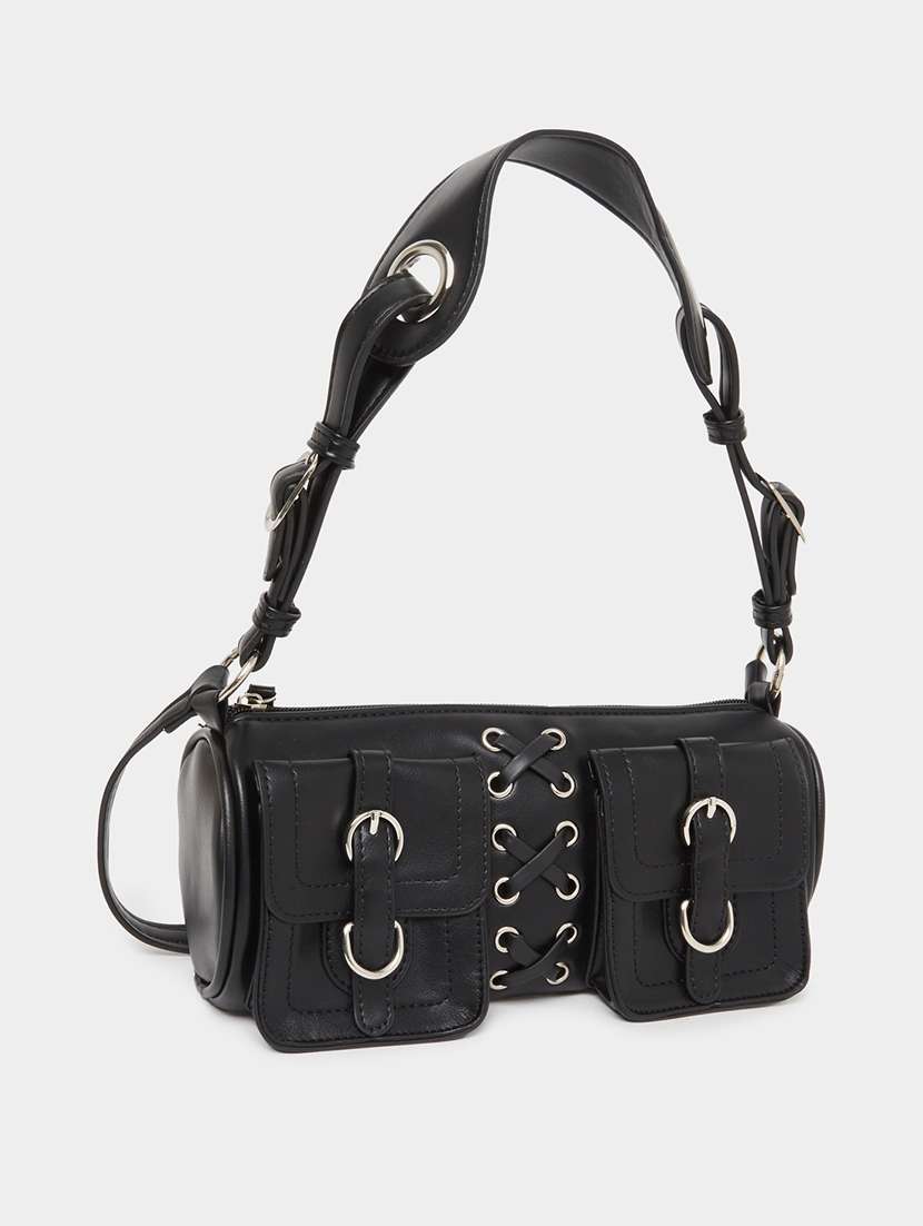 women black solid pu handbag - 22083478 - Zoom Image - 0
