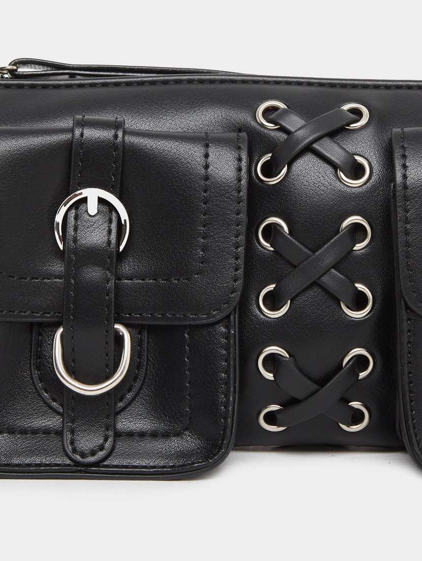 women black solid pu handbag - 22083478 - Standard Image - 3