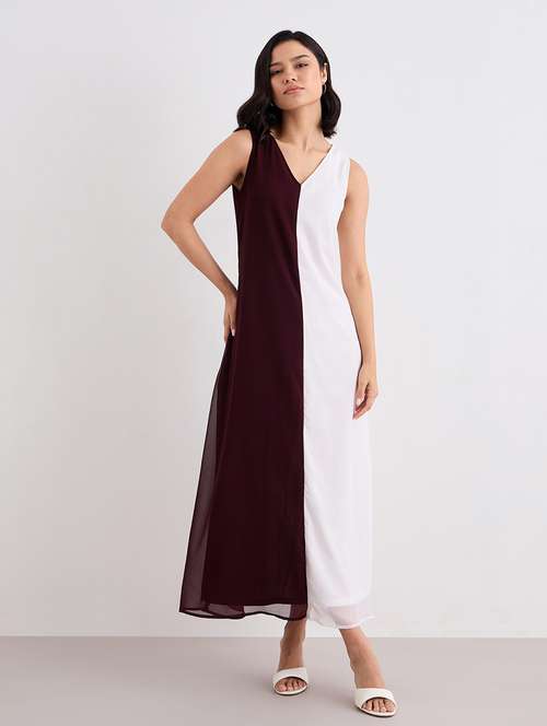 women color blocked sleeveless a-line dress - 22083483 - Standard Image - 0