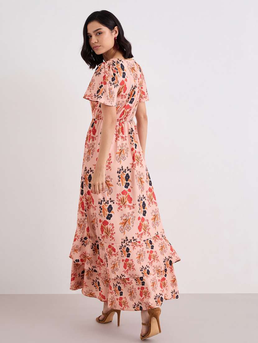 women printed puff sleeve layered maxi dress - 22083494 - Standard Image - 3