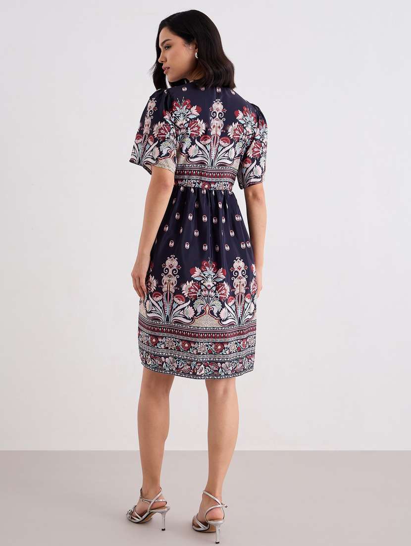women printed bell sleeve a-line dress - 22083495 -  Standard Image - 3