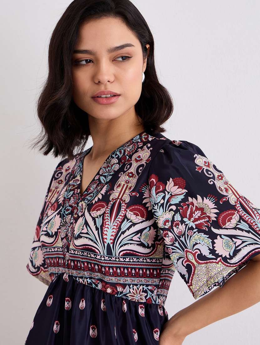 women printed bell sleeve a-line dress - 22083495 -  Standard Image - 5