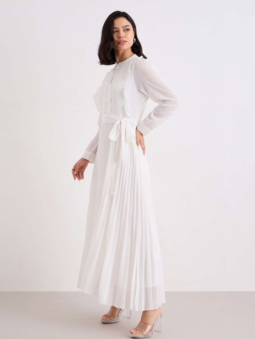 women white solid long sleeve fit & flare dress - 22083498 - Standard Image - 3