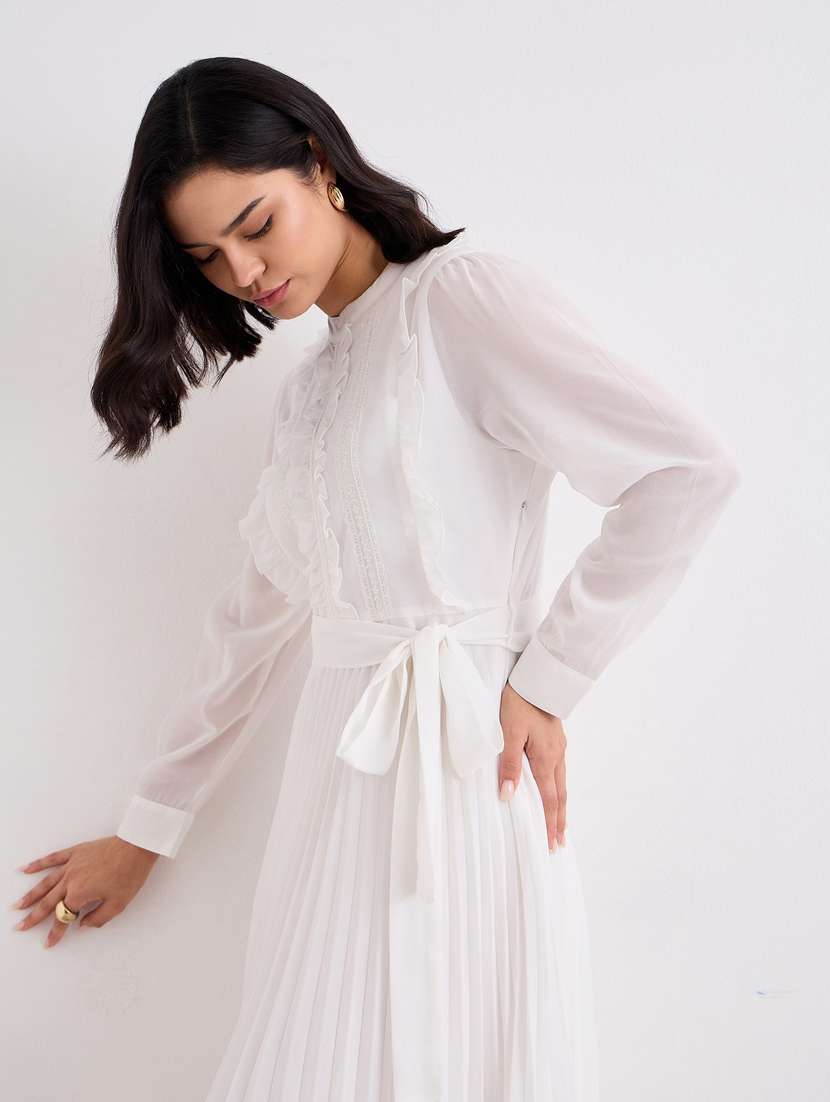 women white solid long sleeve fit & flare dress - 22083498 - Standard Image - 5