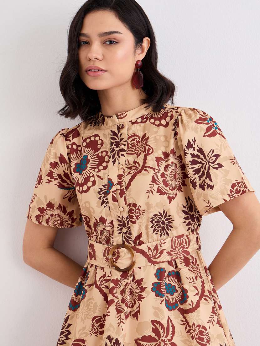 women printed puff sleeve tiered dress - 22083499 - Standard Image - 5