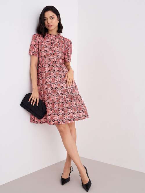 women printed puff sleeve tiered dress - 22083500 -  Standard Image - 0