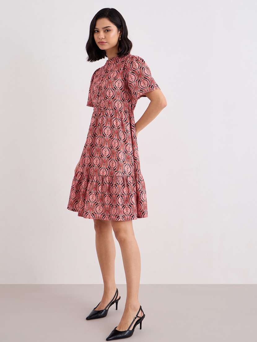 women printed puff sleeve tiered dress - 22083500 - Standard Image - 3