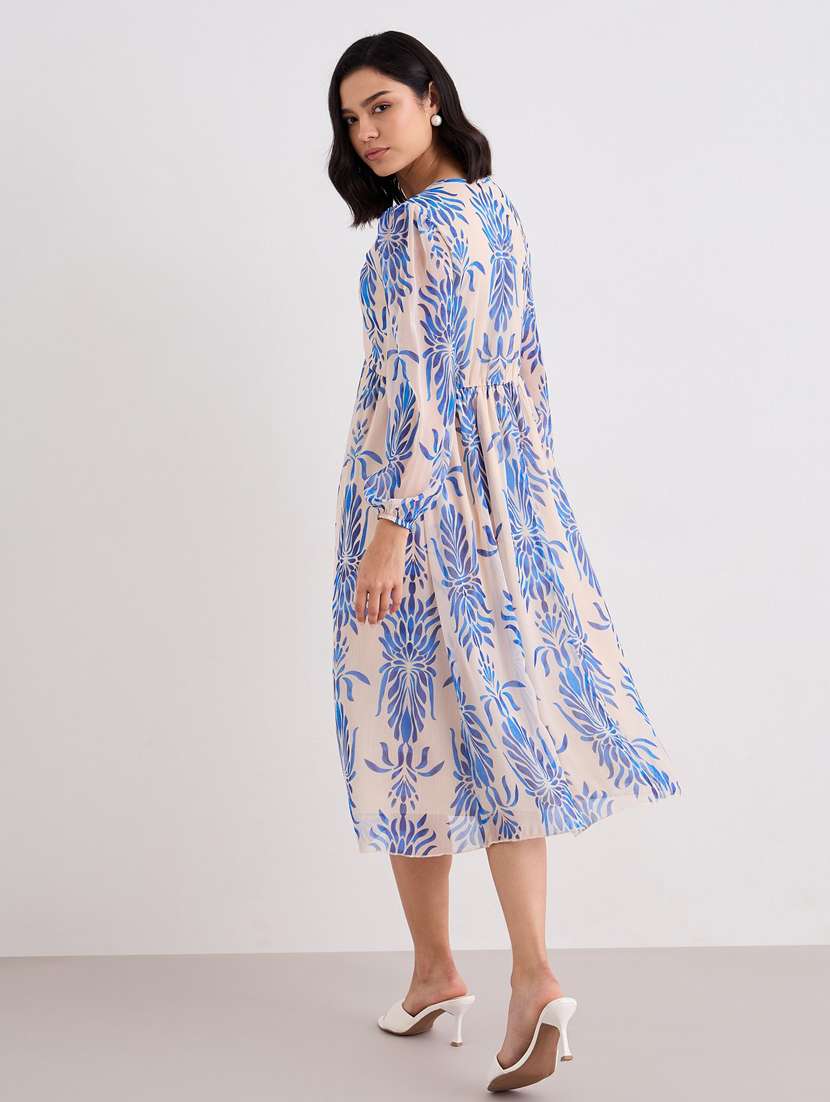 women printed puff sleeve a-line dress - 22083501 -  Standard Image - 3