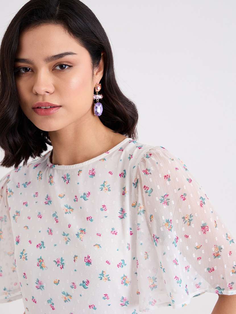 women floral print flared sleeve a-line dress - 22083503 - Standard Image - 5