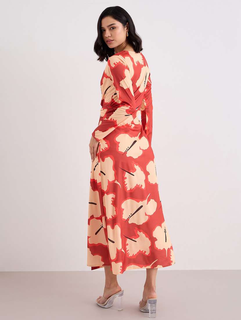 women printed long sleeve wrap maxi dress - 22083508 - Standard Image - 3