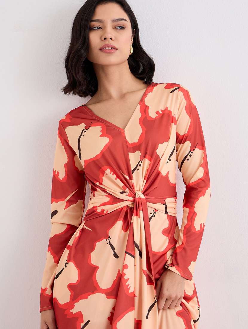 women printed long sleeve wrap maxi dress - 22083508 - Standard Image - 5