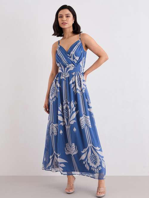 women printed shoulder strap fit & flare dress - 22083509 - Standard Image - 0