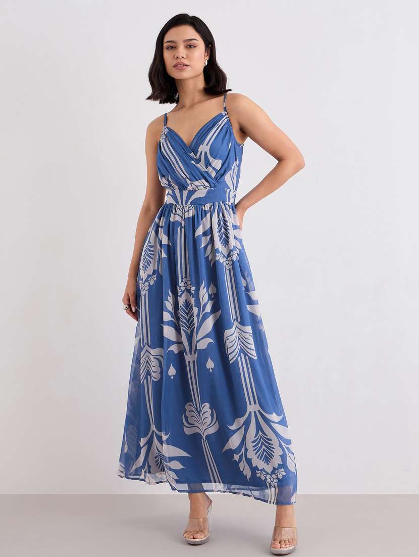 women printed shoulder strap fit & flare dress - 22083509 - Zoom Image - 0