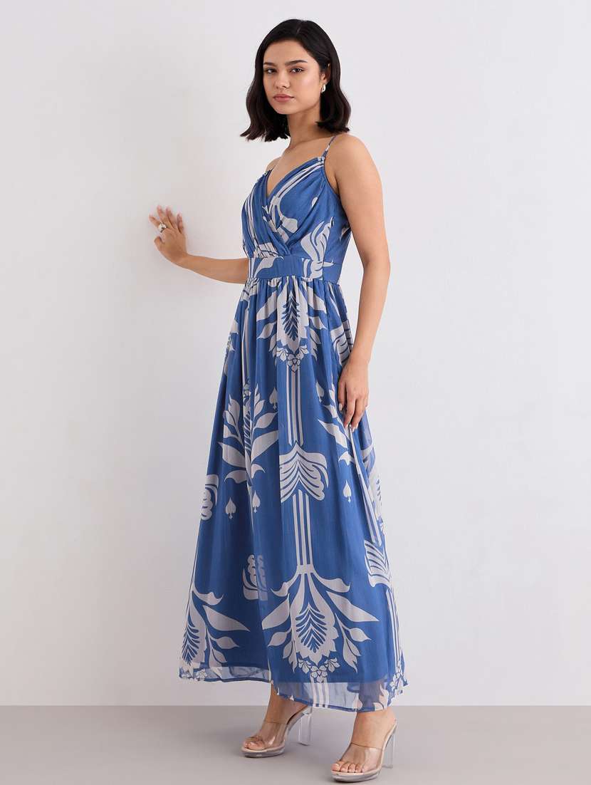 women printed shoulder strap fit & flare dress - 22083509 - Standard Image - 3