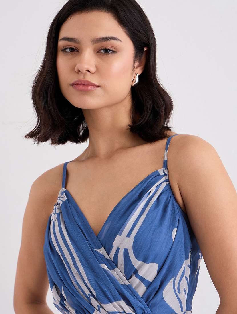 women printed shoulder strap fit & flare dress - 22083509 - Standard Image - 5