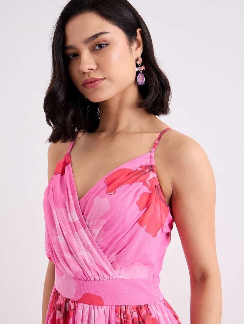 women floral print shoulder strap fit & flare dress - 22083510 - Standard Image - 5