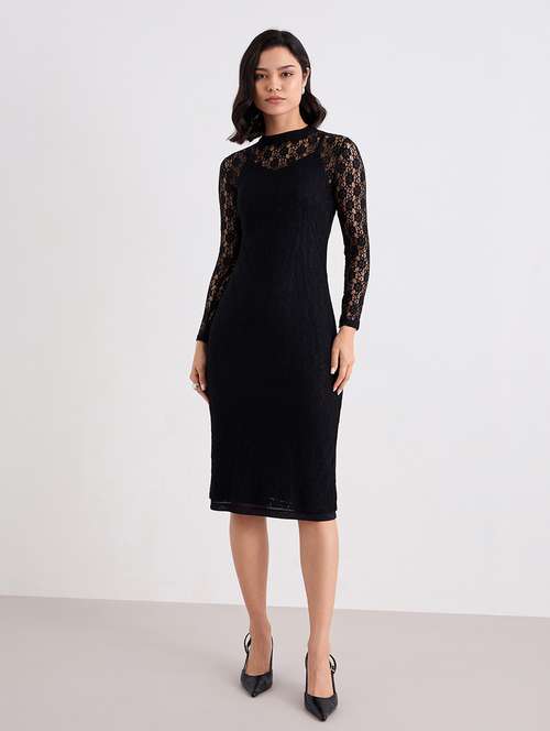 women black long sleeve lace dress with slip - 22083511 -  Standard Image - 0