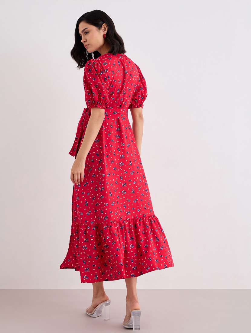 women floral printed puff sleeve tiered dress - 22083515 - Standard Image - 3