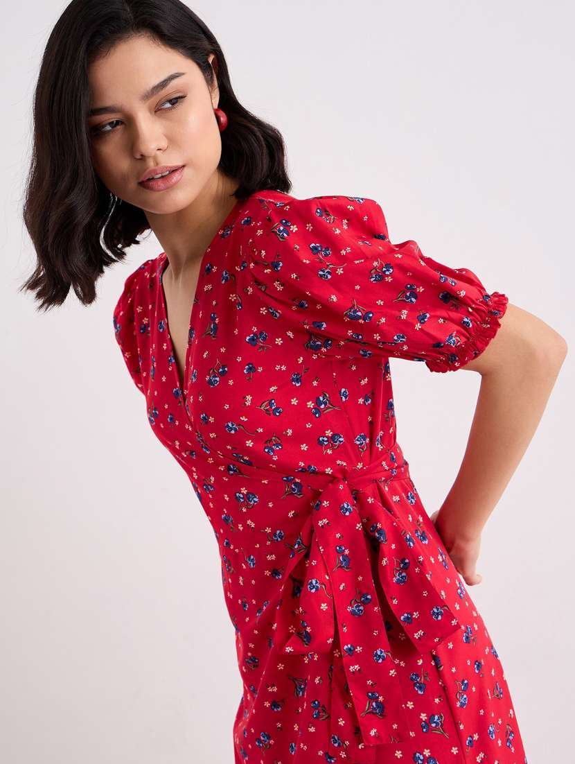women floral printed puff sleeve tiered dress - 22083515 - Standard Image - 5