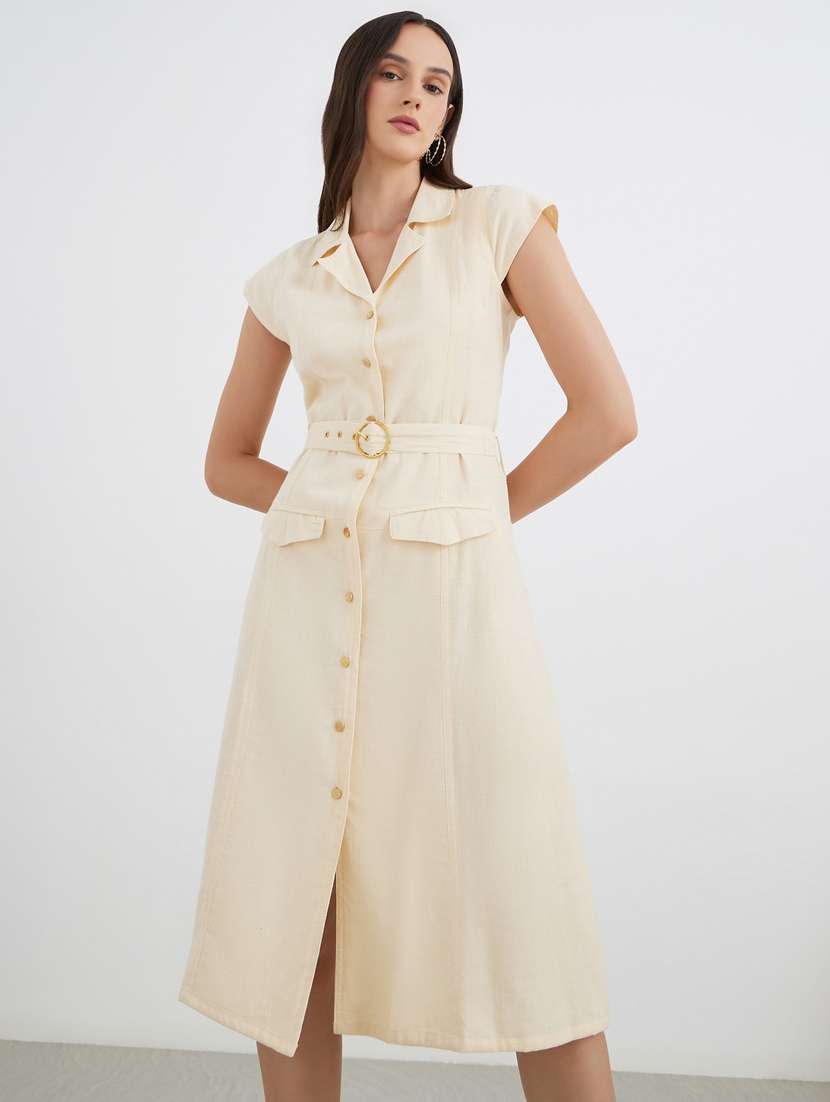 women solid lapel neck sleeveless shirt dress - 22083518 -  Standard Image - 3