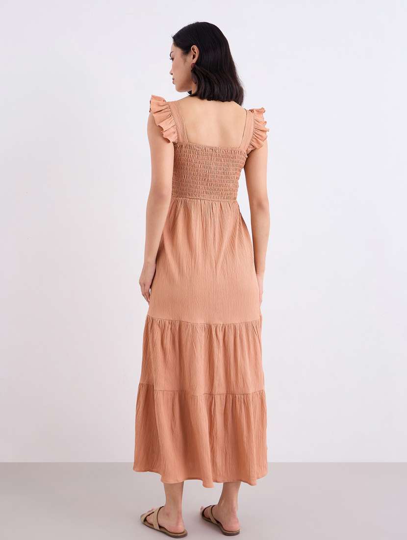 women solid sleeveless smocked tiered dress - 22083521 - Standard Image - 3