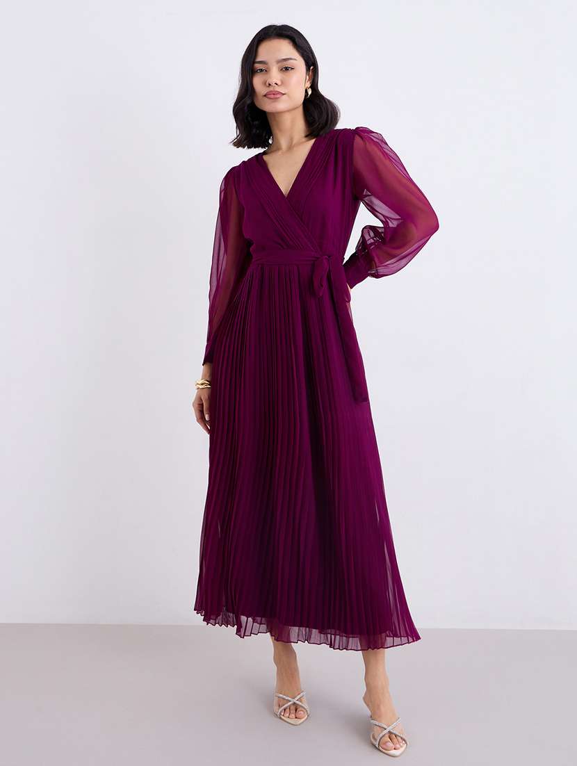 women solid puff sleeev a-line dress