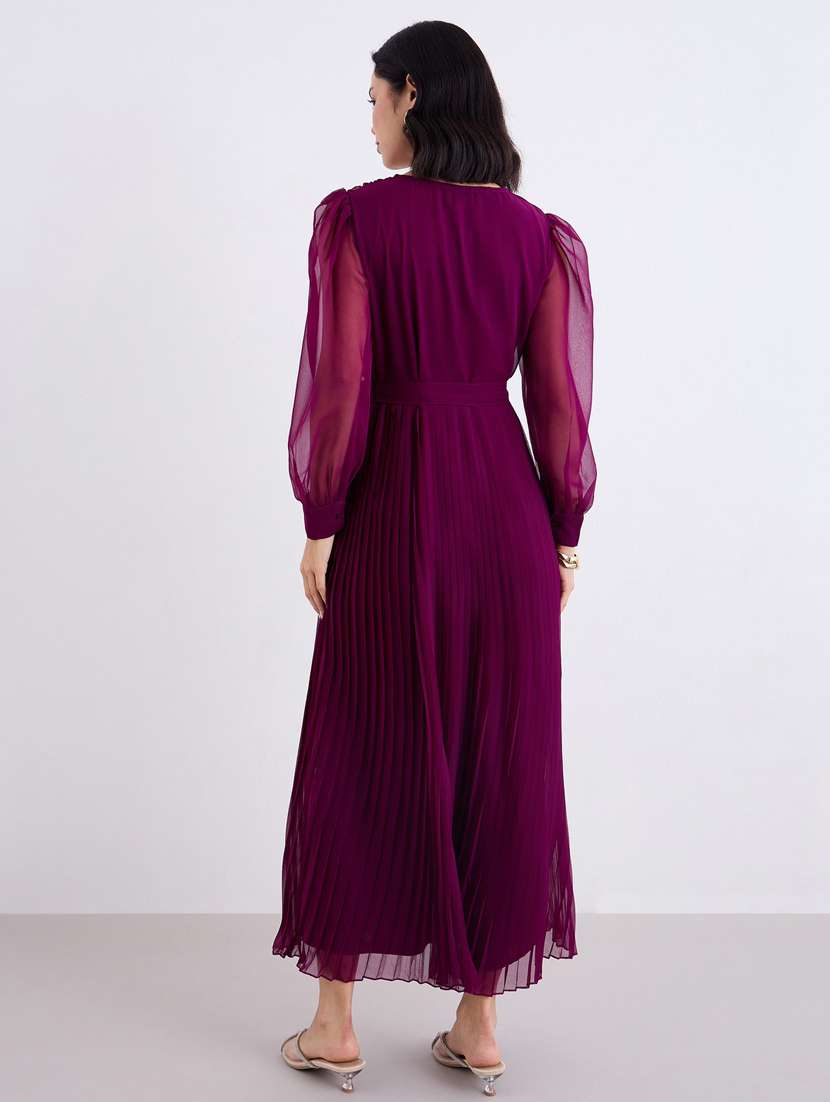 women solid puff sleeev a-line dress - 22083522 -  Standard Image - 3