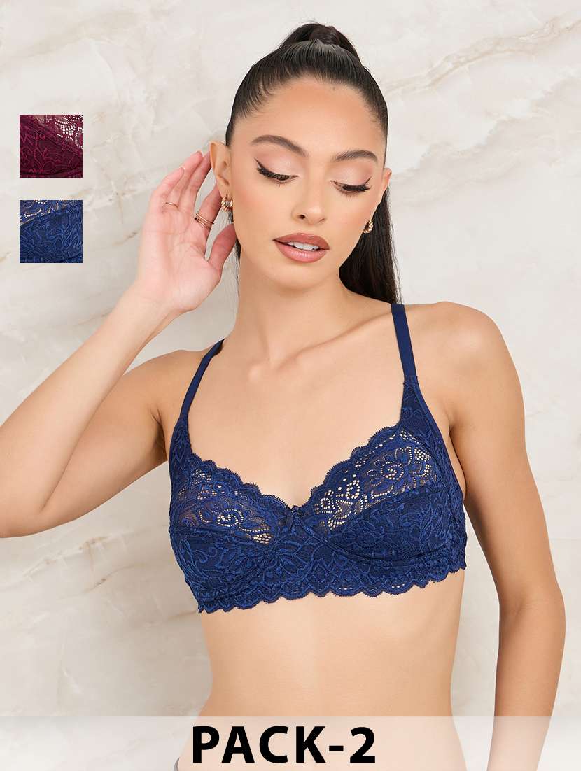 women pack of 2 solid lace regular bra