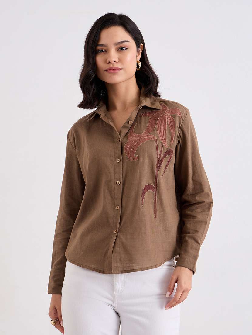 women collared long sleeve regular fit shirt