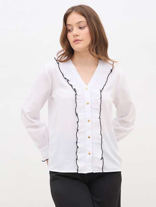 women white solid long sleeve regular shirt - 22083531 -  Standard Image - 0