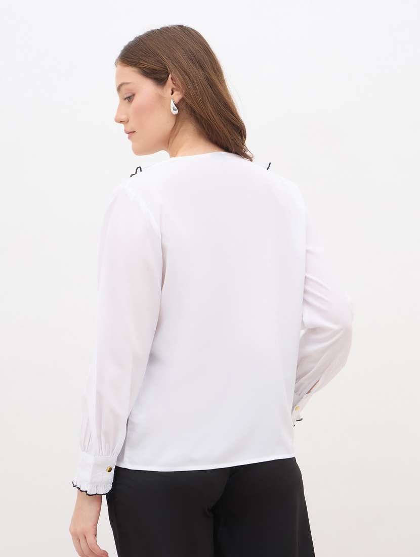 women white solid long sleeve regular shirt - 22083531 -  Standard Image - 3