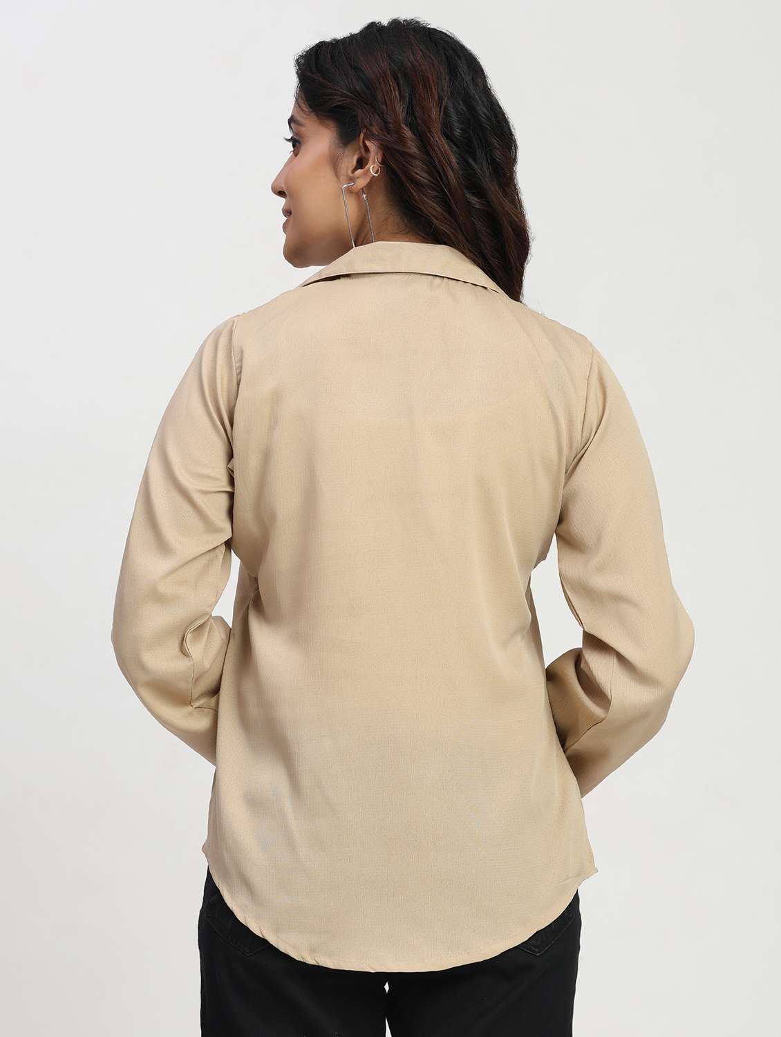 women solid long sleeve lapel collar shirt top - 22083557 - Standard Image - 3