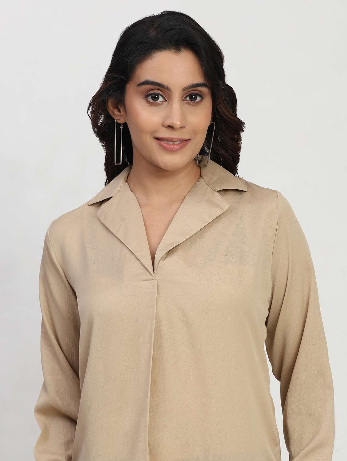 women solid long sleeve lapel collar shirt top - 22083557 - Standard Image - 5