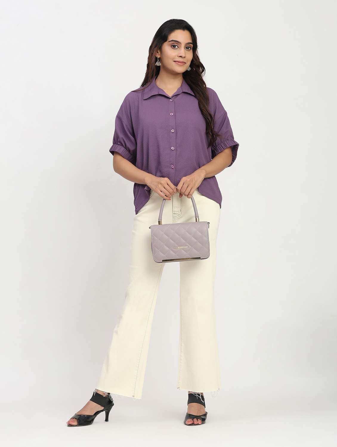 women solid short sleeve collared shirt top - 22083567 - Standard Image - 5