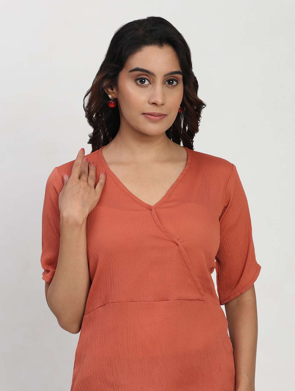 women solid short sleeve overlap neck peplum top - 22083578 - Standard Image - 5