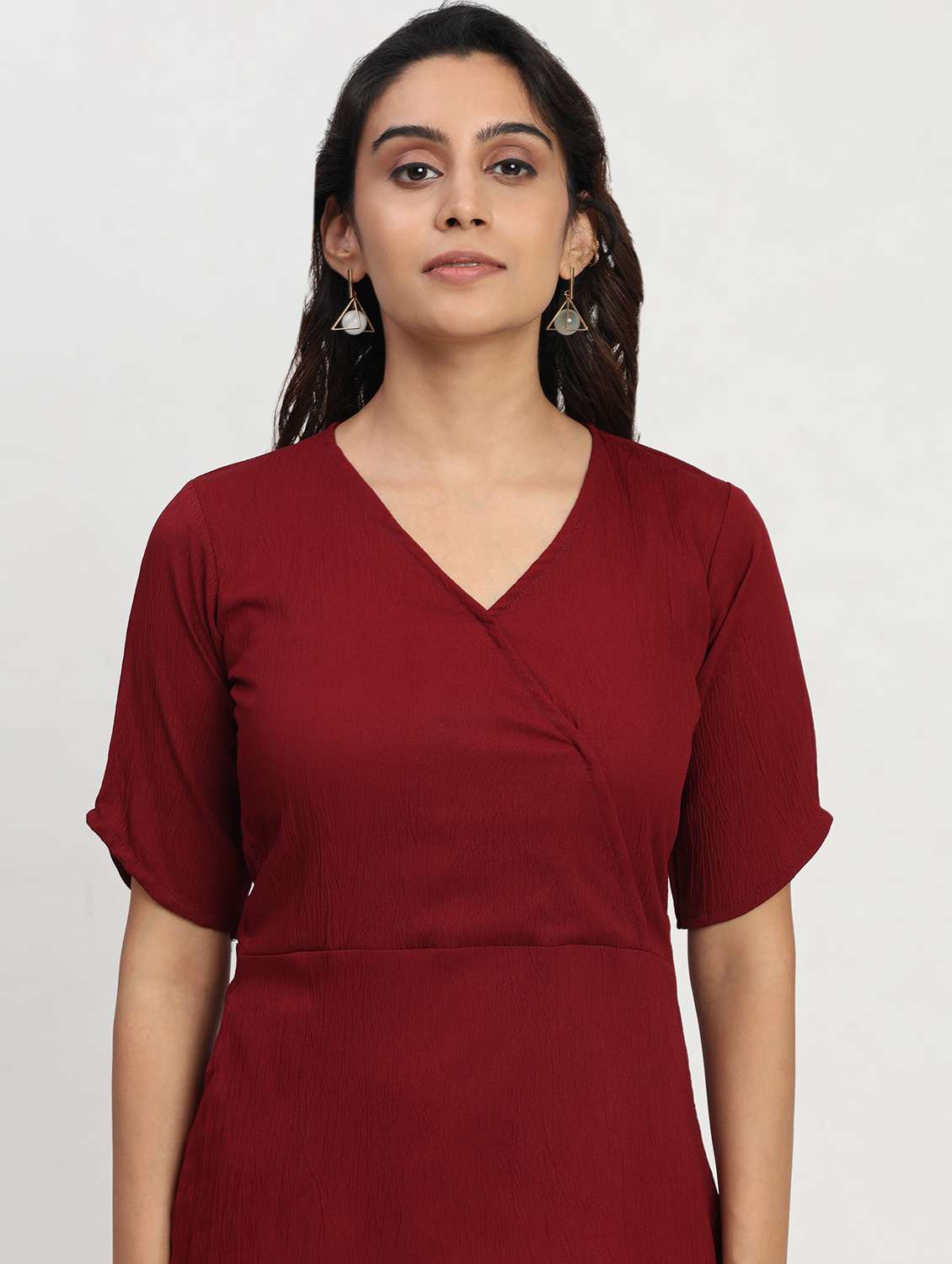 women solid short sleeve overlap neck peplum top - 22083582 - Standard Image - 5