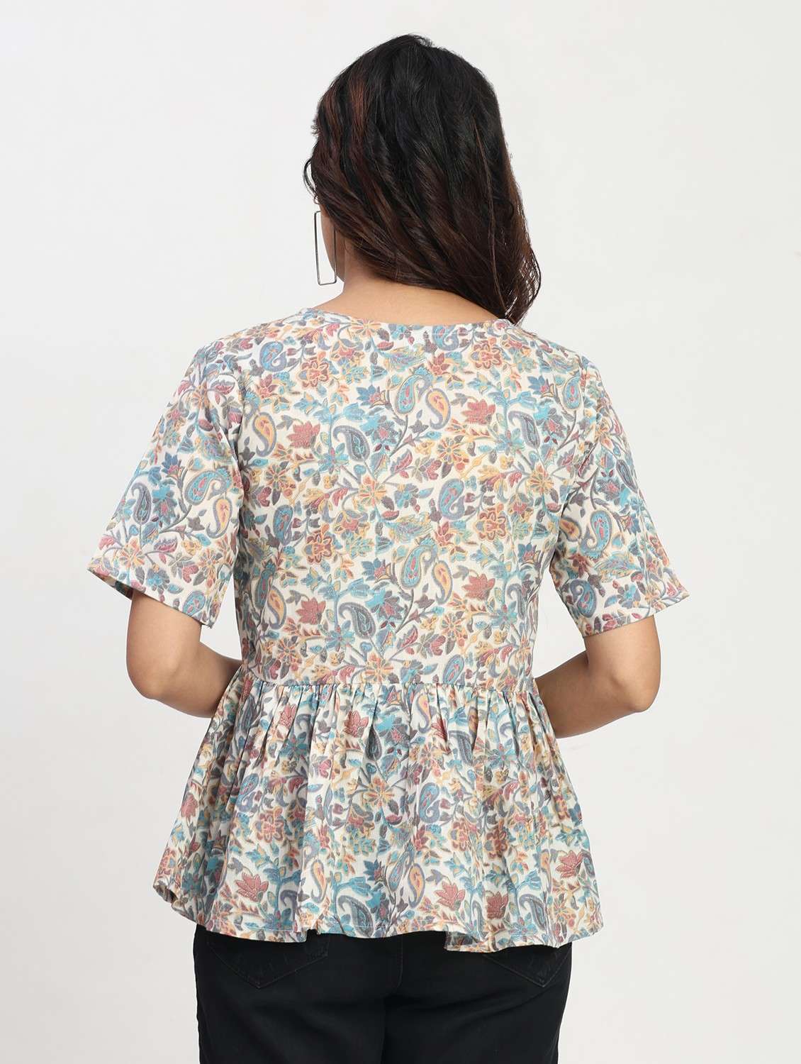 women printed short sleeve overlap neck peplum top - 22083584 -  Standard Image - 3