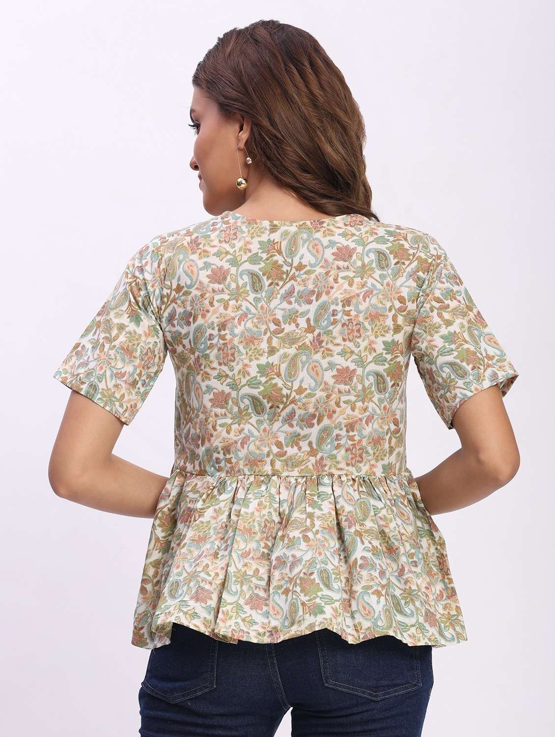 women printed short sleeve overlap neck peplum top - 22083586 - Standard Image - 3
