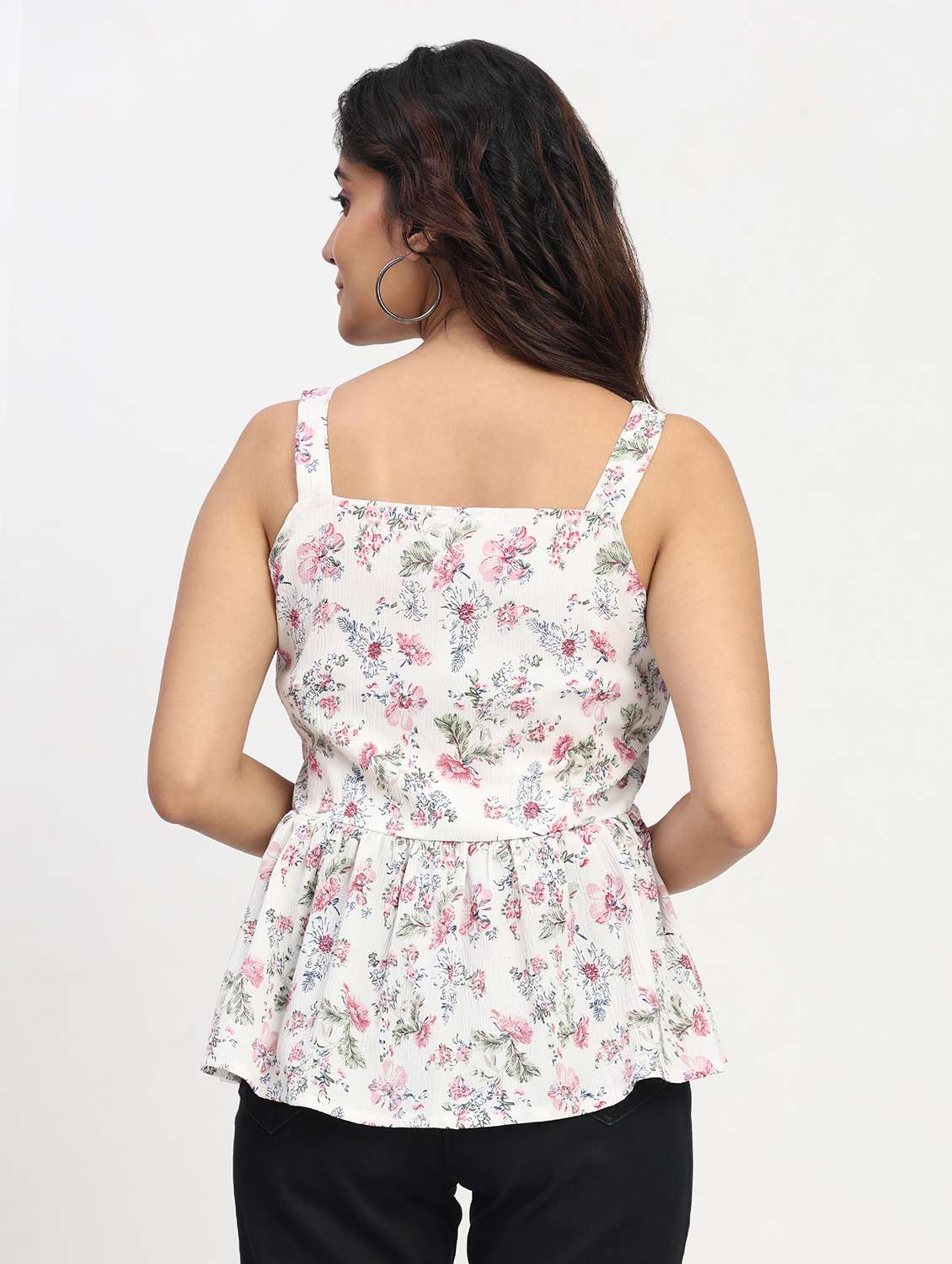 women printed shoulder strap peplum top - 22083588 - Standard Image - 3